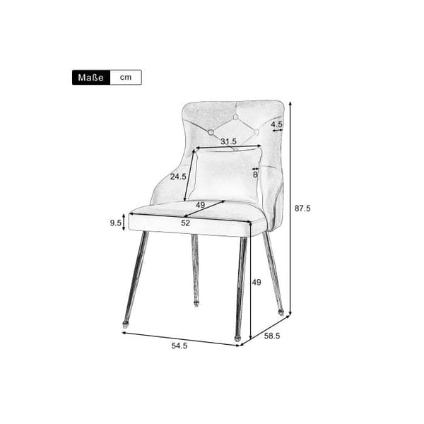 Set med 4 klädda matsalsstolar med knappar, klädda fåtöljer, grå