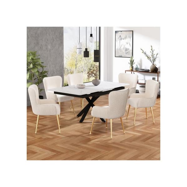 Matstol i sammet, set av 2, med fyra ben i guldmetall, ländryggsstöd, beige