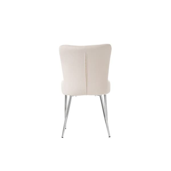 Stol i sammet för matbord, uppsättning av 2, med fyra ben i silverfärgad metall, länd stöds, beige