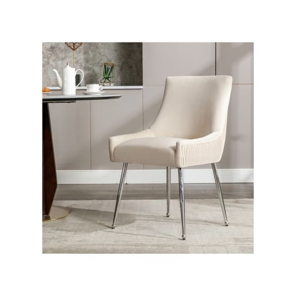 Set om 6 matstolar med vertikala ränder, sängstol för sovrum, beige