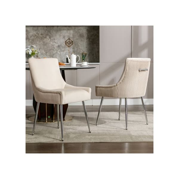 Set om 6 matstolar med vertikala ränder, sängstol för sovrum, beige