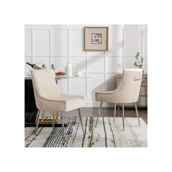Set om 6 matstolar med vertikala ränder, sängstol för sovrum, beige