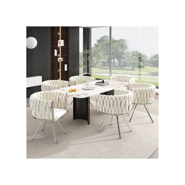 Stol i sammet för matsalen, set om 4 med fyra metallben, beige + silver