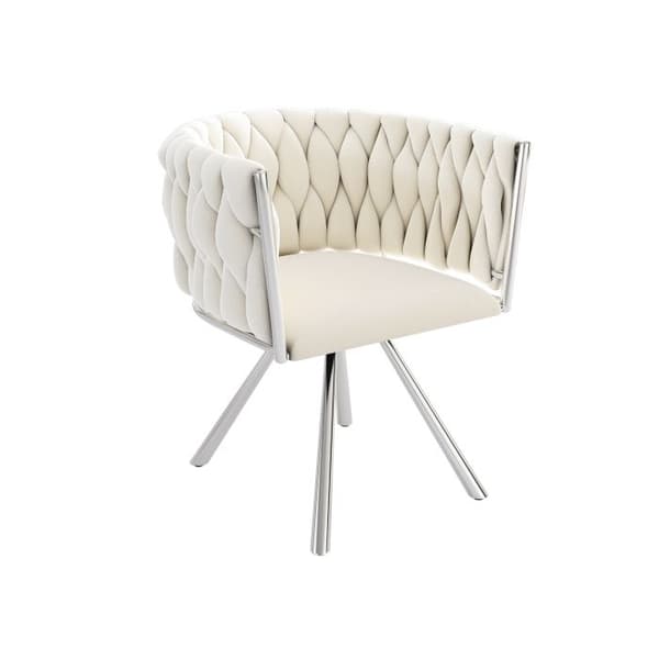 Stol i sammet för matsalen, set om 4 med fyra metallben, beige + silver