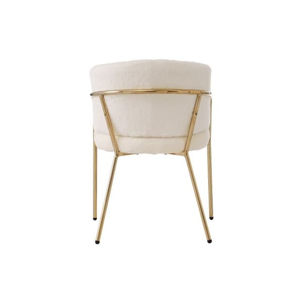 Lång stol, matstol med fyra metallben, imitationspäls av kanin, beige