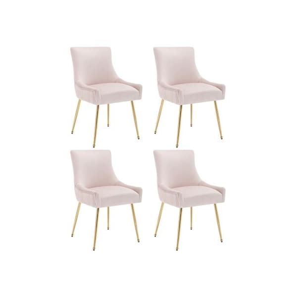 Set om 4 matstolar med vertikala ränder, vilstol för rum, rosa