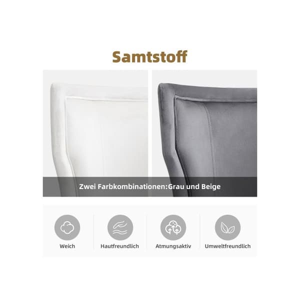 Sittdynor i sammet, set med 6, med massiva träben och tjocka kuddar, beige
