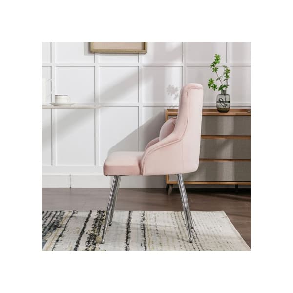 Set med 4 matsalsstolar med knappmönster, med ryggkuddar, rosa färg