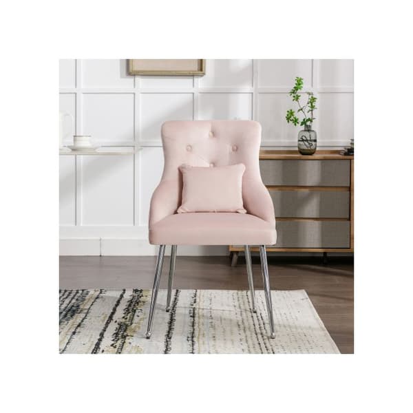 Set med 4 matsalsstolar med knappmönster, med ryggkuddar, rosa färg