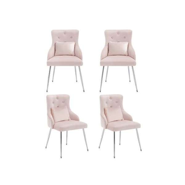 Set med 4 matsalsstolar med knappmönster, med ryggkuddar, rosa färg