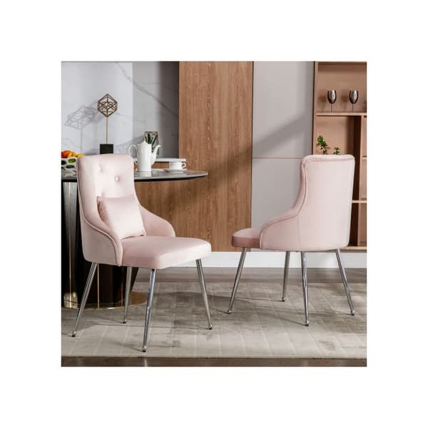 Set med 4 matsalsstolar med knappmönster, med ryggkuddar, rosa färg