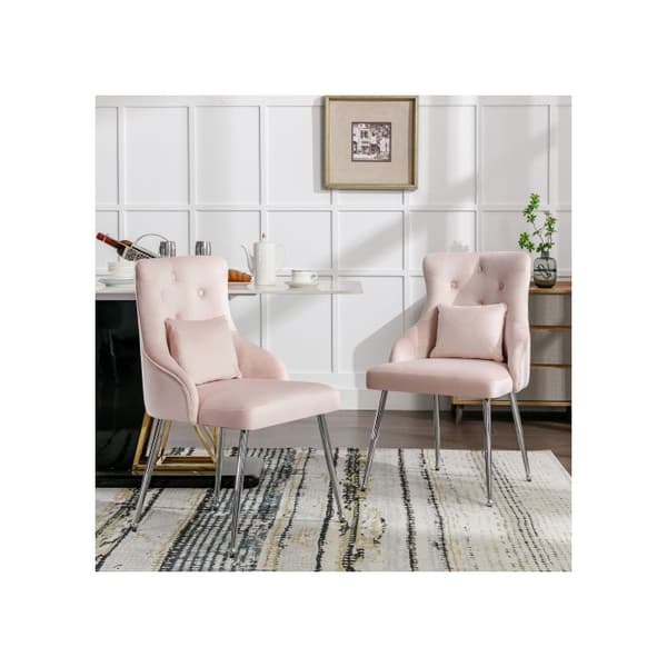 Set med 4 matsalsstolar med knappmönster, med ryggkuddar, rosa färg