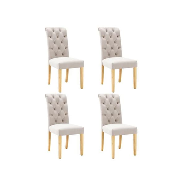 Möbler i sammet, uppsättning om 4, med ekben, beige