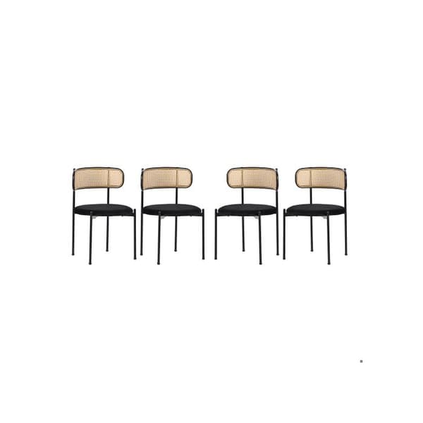 Matstol i sammet, set om 4, modern och minimalistisk fåtölj med fyra metallben, svart