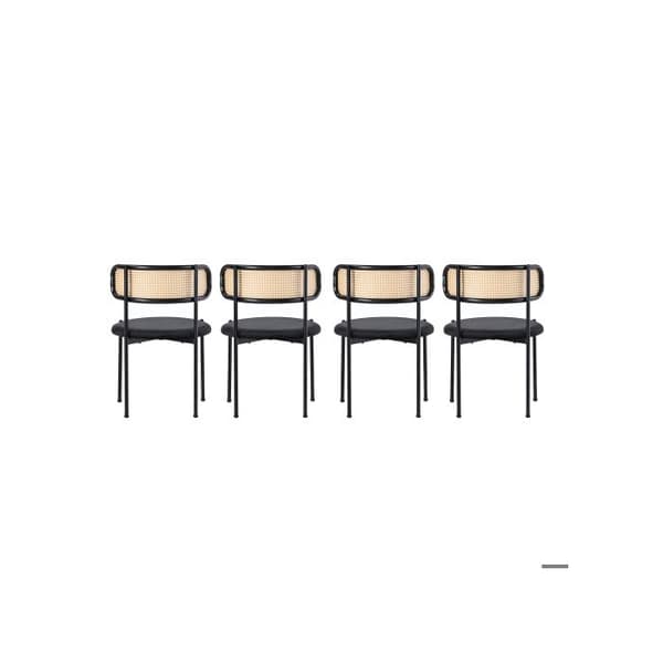Matstol i sammet, set om 4, modern och minimalistisk fåtölj med fyra metallben, svart