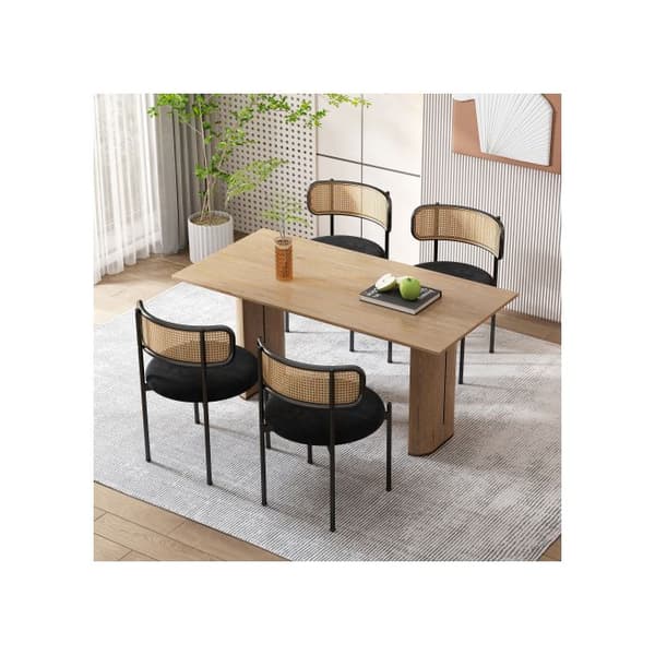 Matstol i sammet, set om 4, modern och minimalistisk fåtölj med fyra metallben, svart