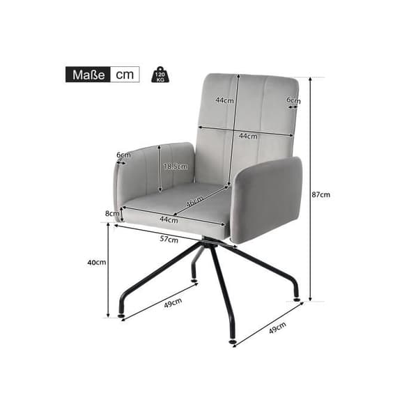 Matstol i sammetsstoff, matchande stolar, set om 6, fyrkantig ram lounge-stol, grå