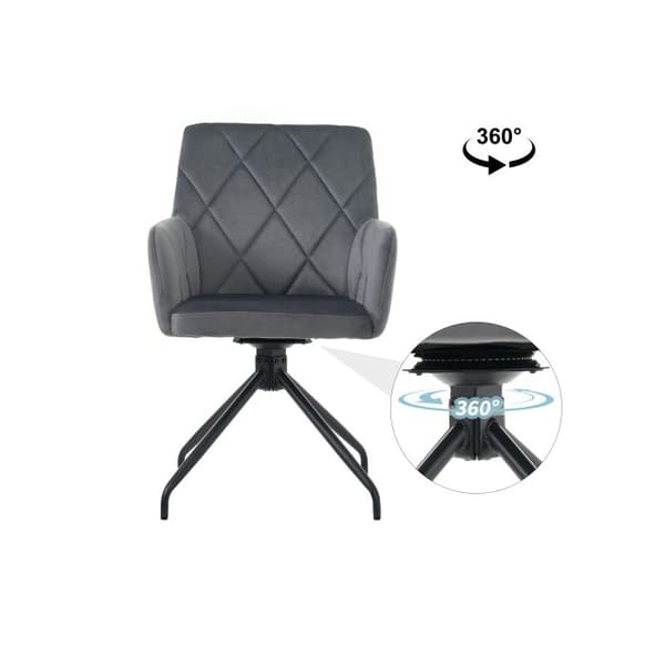 Set med 6 vridbara matstolar 360°, stoppad fåtölj med 4 metallben, sammet, antracitgrå