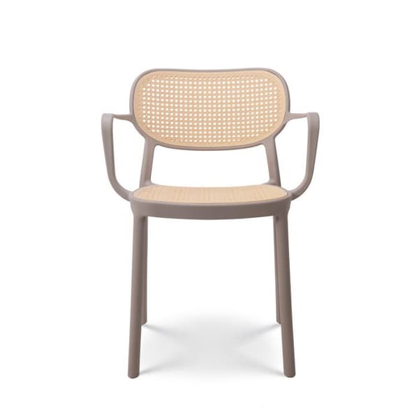 Beige vintage matstol med armstöd
