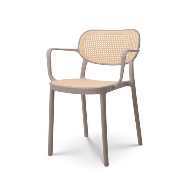 Beige vintage matstol med armstöd