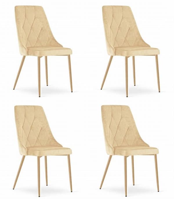 Stolar - IMOLA - Set av 4 - Sammet Beige - Metallben - Elegant Retro Design