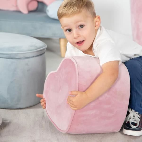 ROBA Lil Soffa Barnpuff i sammet - Hjärtform - Rosa