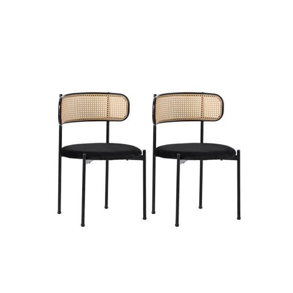 Stol för matrum i sammet, 2-pack, modern och minimalistisk fåtölj med fyra ben i metall, svart