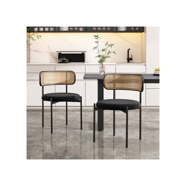 Stol för matrum i sammet, 2-pack, modern och minimalistisk fåtölj med fyra ben i metall, svart