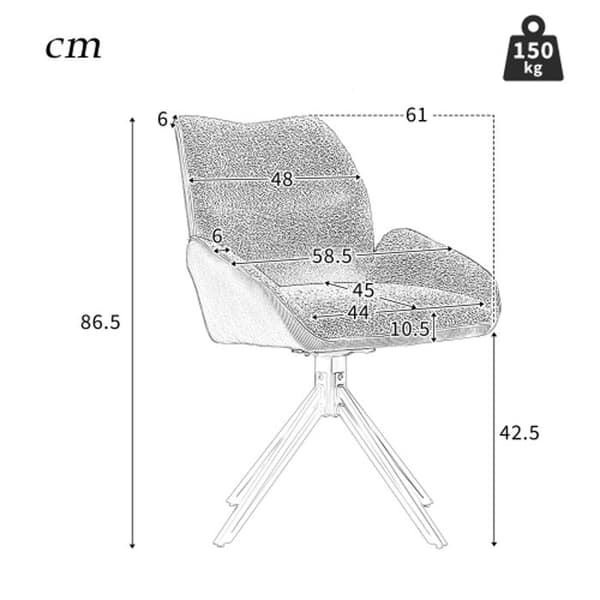 Sittstolar för matsal 2 st, 360° svängbar, fåtölj, sherpa, mjuk sits, bred kudde, järnstruktur, beige