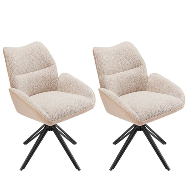 Sittstolar för matsal 2 st, 360° svängbar, fåtölj, sherpa, mjuk sits, bred kudde, järnstruktur, beige
