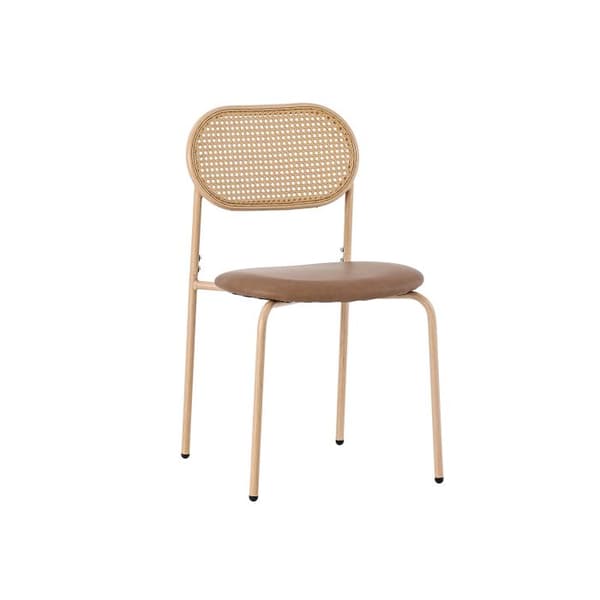 Set av 4 matstolar med fyra metallben, loungestol i rotting, brun