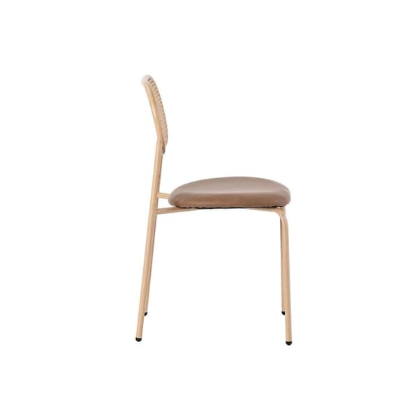 Set av 4 matstolar med fyra metallben, loungestol i rotting, brun