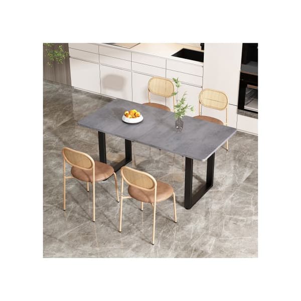Set av 4 matstolar med fyra metallben, loungestol i rotting, brun