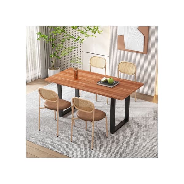 Set av 4 matstolar med fyra metallben, loungestol i rotting, brun