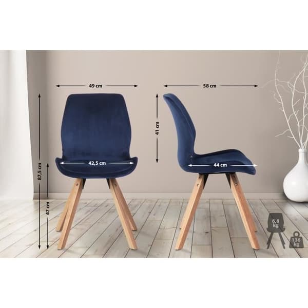 Matsalsstol Luna med trämben, Blå-velour