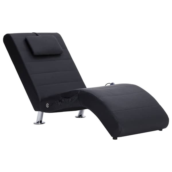 Massageschäslong med kudde svart konstläder