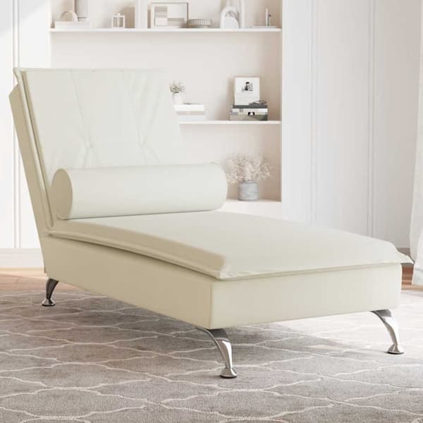 Massageschäslong med bolster gräddvit sammet