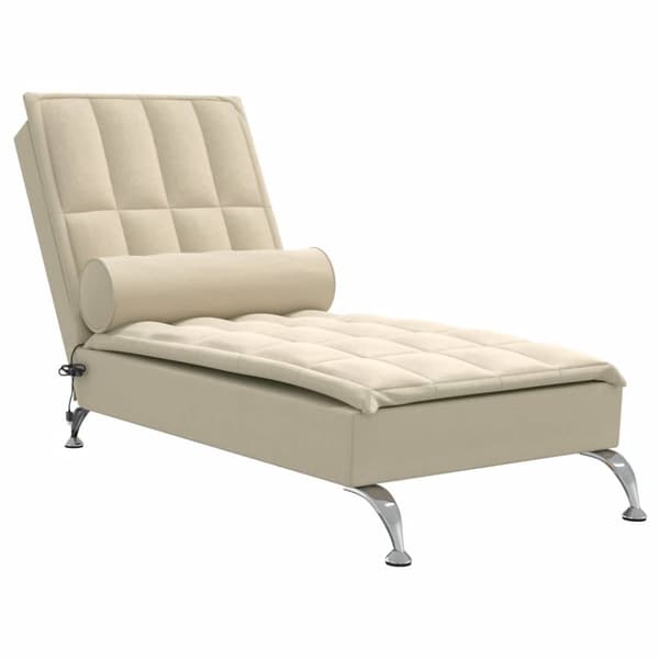 Massageschäslong med bolster gräddvit tyg