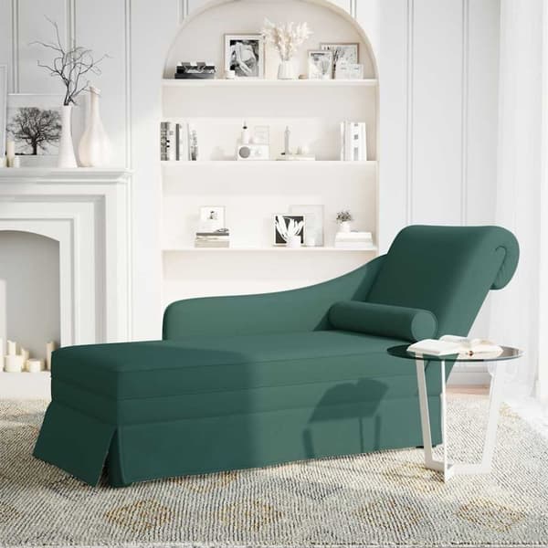 Schäslong med bolster och höger armstöd mörkgrön sammet