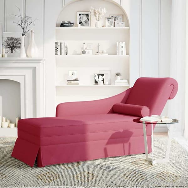 Schäslong med bolster och höger armstöd vinröd sammet