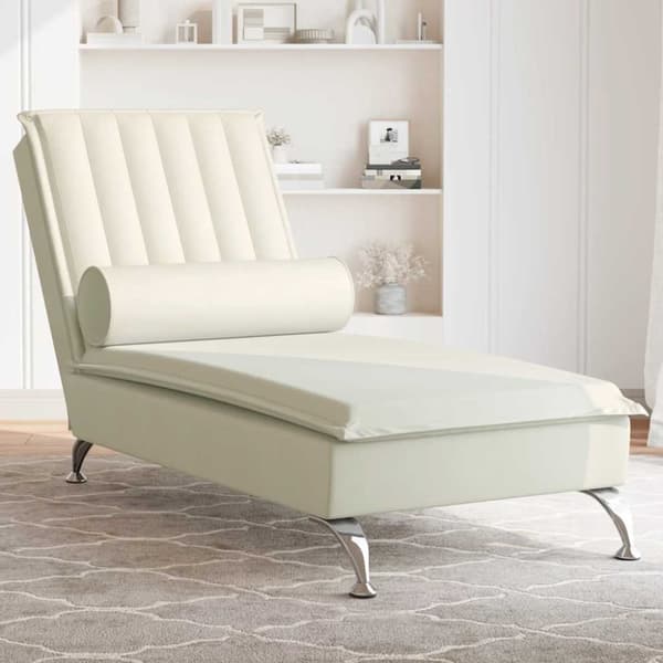 Massageschäslong med bolster gräddvit sammet