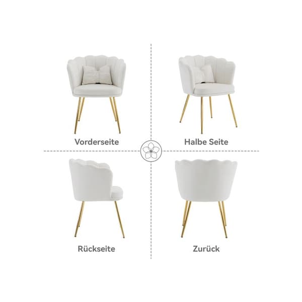 6 moderna sammetstolar för vardagsrummet, badrumstolar med stoppad sits och ryggstöd i blombladform.