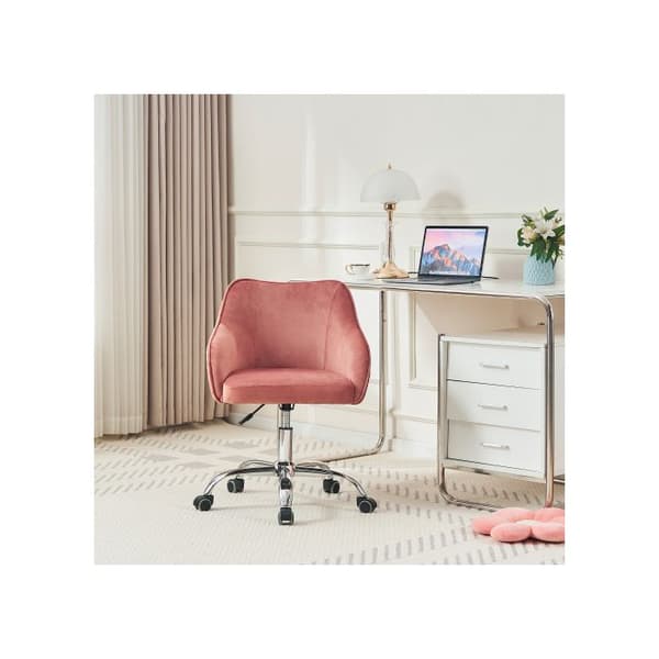 Justerbara och roterande sammetsstolar för hemmet, kontoret, fritiden och makeup (mörk rosa)