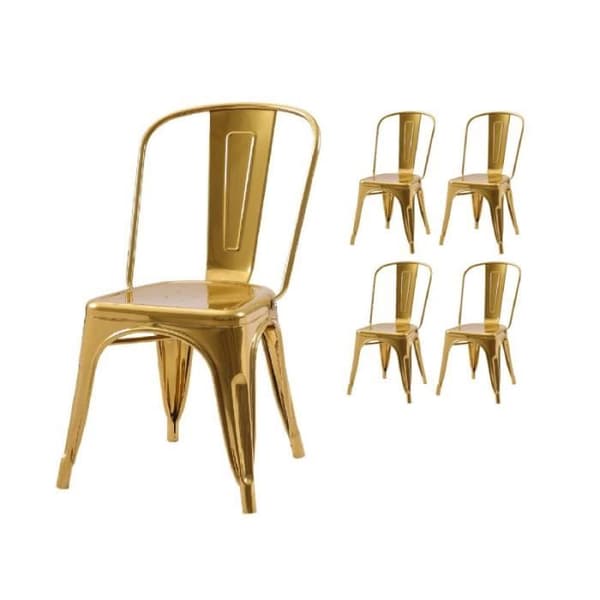 Set med 4 stolar i industriell stil i metall i guld - Blank yta