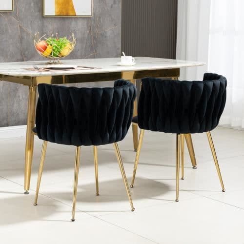 Matstolar Sidostol Sammets Sidostol med järnmetallben 2PC-SET,Svart