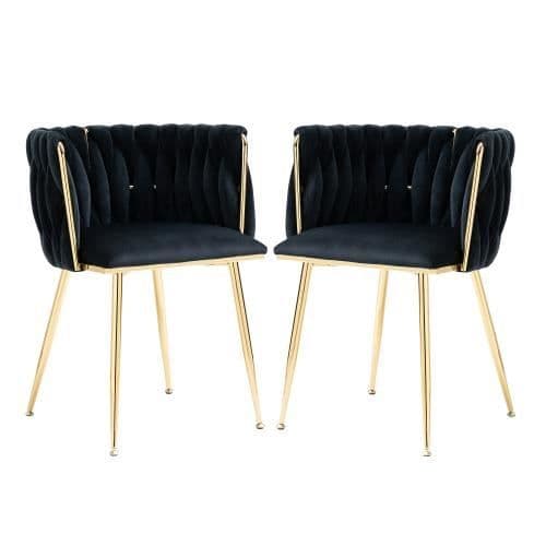 Matstolar Sidostol Sammets Sidostol med järnmetallben 2PC-SET,Svart