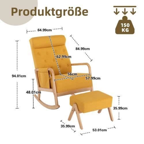 Stol, soffa, gungstol i trä, för vardagsrum Bekväm gungstol med ottoman, orange (med liten pall)