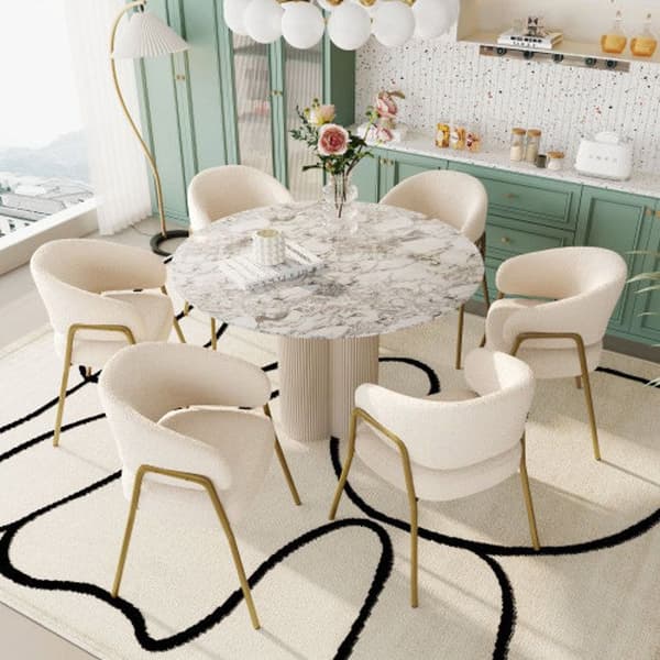 Vit Matstol Guld Spray Lammskinn Svesk Modern Matstol (6 St), Guldben Matstol