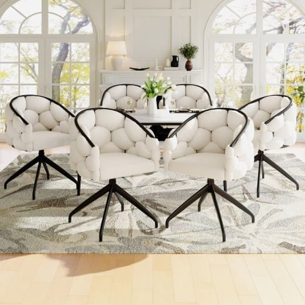 Lyxiga sammetsstolar (6 stycken) med ryggstöd Matstol, ergonomisk stol, bubbels stol, beige