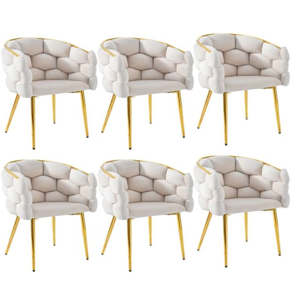 Lyxig sammetsstol (6 delar) Ben i förgytt järn, Beige stol, Bubblestol, Ergonomisk stol